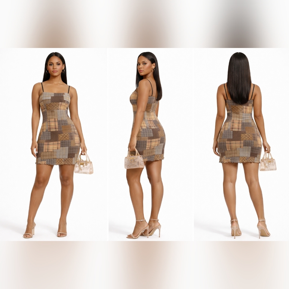 Elegant Patchwork Plaid Bodycon Mini Dress